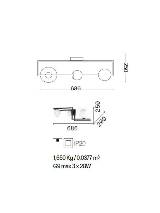 Ideal Lux Angolo Πλαφονιέρα Οροφής 68.6εκ. Κίτρινη με Ντουί G9