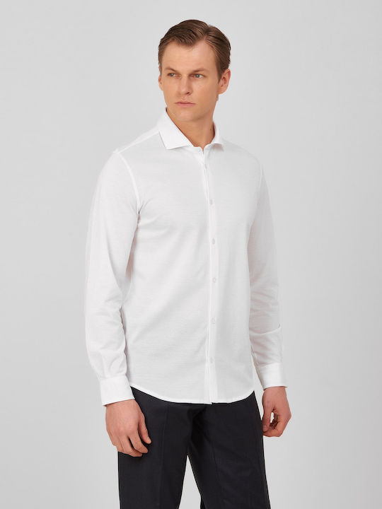 Cămașă Slim Fit HD x Vardas din bumbac alb SPORT MONOCHROME SERATĂ, TOATĂ ZIUA, CASUAL, BUSINESS, SACOU, NUNTĂ