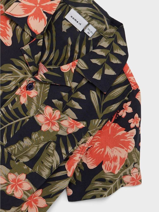 Kids Floral Shirt Short Sleeve Blue