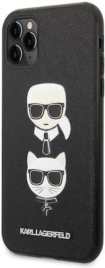 Karl Lagerfeld Ikonik Karl&Choupette Head Задна корица Изкуствена кожа / Пластмаса / Силикон Черно (iPhone 11 Pro) KLHCN58SAKICKCBK