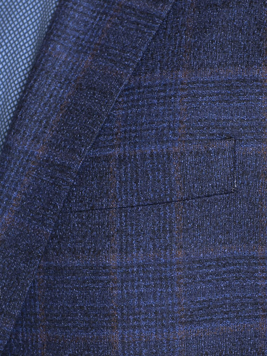 Blue Check Printed Blazer Super 100's Slim Fit Mauro Boano