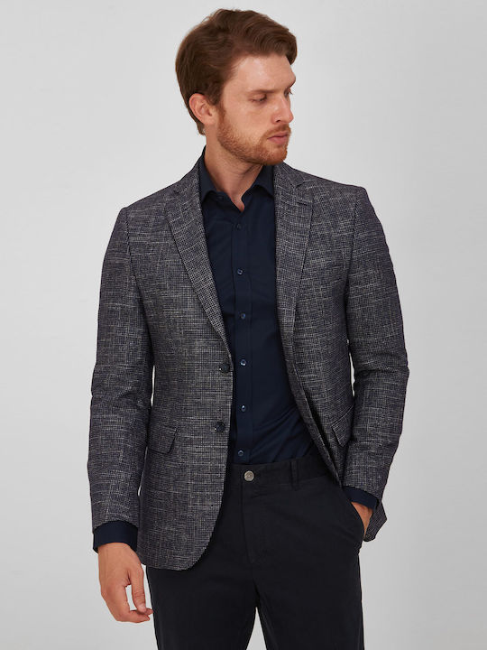 Slim fit jacket with small pattern Mauro Boano Blue WOOL SMALL PATTERN EVENING, ALL DAY, BUSINESS