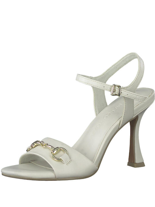 Marco Tozzi Leather Women's Sandals Anatomic with Thin High Heel In Beige Colour