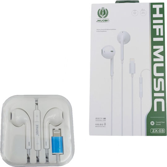 ZX-03 In-ear Handsfree με Βύσμα Lightning Λευκό