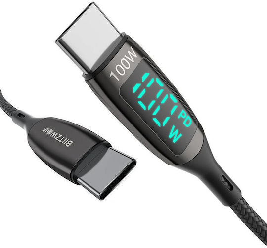 BlitzWolf BW-TC23 Braided / LED USB 2.0 Cable USB-C male - USB-C 100W Black 1.8m