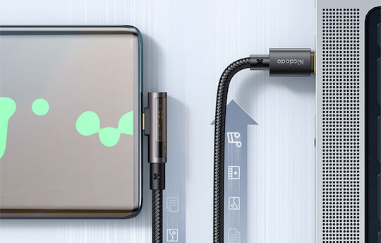Mcdodo CA-3400 Angle (90°) Braided USB 2.0 Cable USB-C Male - USB-C 100W PD Black 1.2m CA-3400