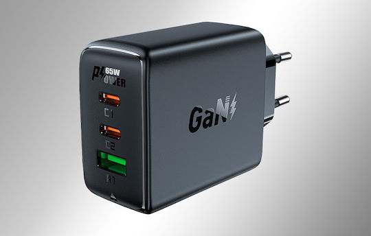 Acefast Wireless Charger GaN With USB-A Port And 2 USB-C Ports 65W Power Delivery Quick Charge 2.0 Quick Charge 3.0 Quick Charge 4+ Black