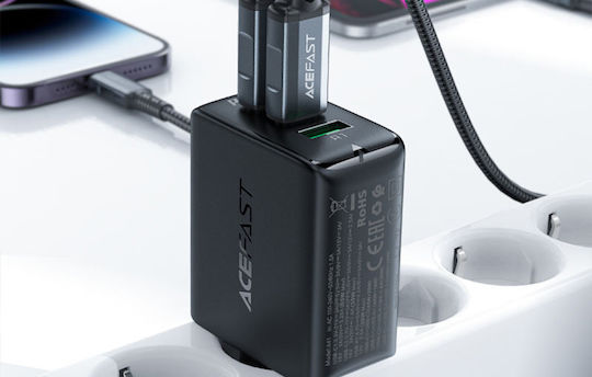 Acefast Wireless Charger GaN With USB-A Port And 2 USB-C Ports 65W Power Delivery Quick Charge 2.0 Quick Charge 3.0 Quick Charge 4+ Black