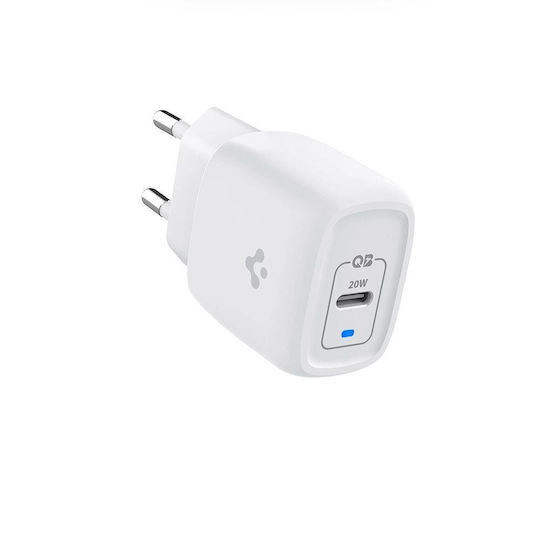 Spigen Φορτιστής με Θύρα USB-C και Καλώδιο Lightning 20W Power Delivery Λευκός (PowerArc PE2C10CL)