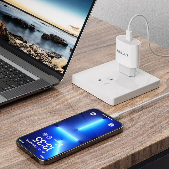 Dudao Φορτιστής με Θύρα USB-C και Καλώδιο USB-C - Lightning 20W Power Delivery Λευκός (A8SEU)