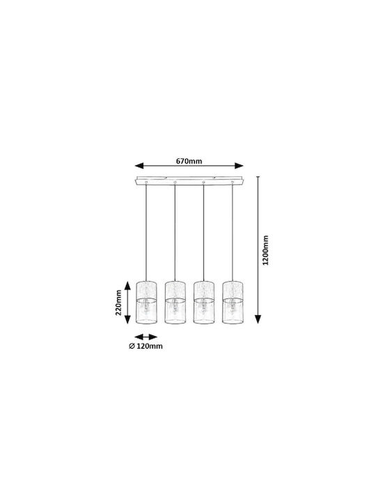 Rabalux Zelkova Pendant Chandelier Rail for 4 Bulbs E27 Silver