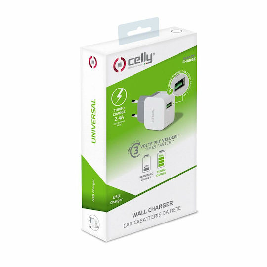 Celly Ladegerät ohne Kabel mit USB-A Anschluss Weißs (TCUSBTURBO)