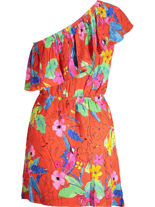 Monaco Summer Mini Evening Dress Wrap with Ruffles Red