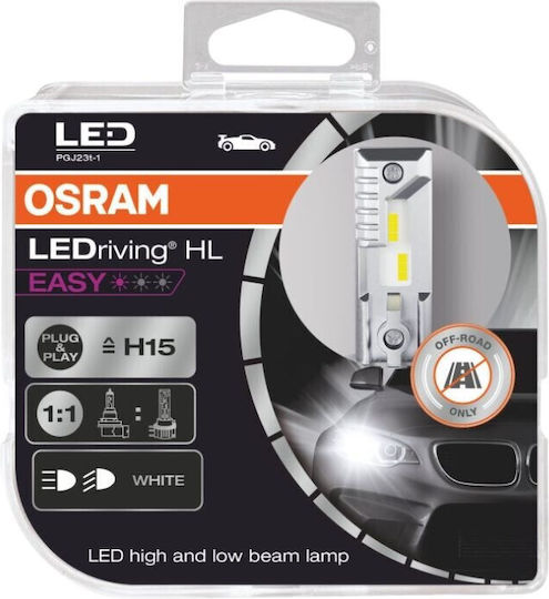 Osram Λάμπες Αυτοκινήτου Ledriving Hl Easy H15 LED 6000K Ψυχρό Λευκό 12V 16.5W 2τμχ