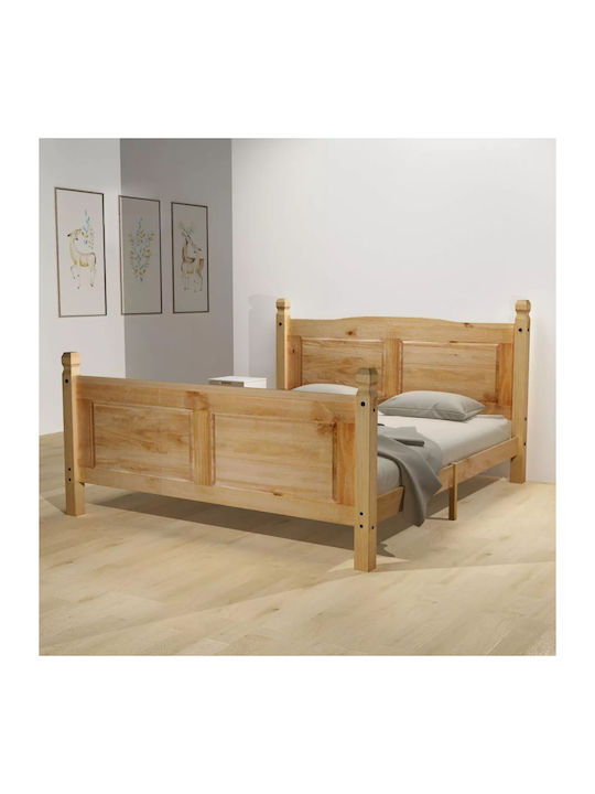 Κρεβάτι Υπέρδιπλο από Μασίφ Ξύλο Φυσικό με Στρώμα & Τάβλες 160x200cm