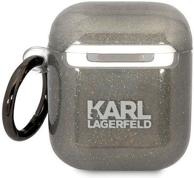 Karl Lagerfeld Glitter Karl & Choupette Θήκη Σιλικόνης με Γάντζο Black για Apple AirPods