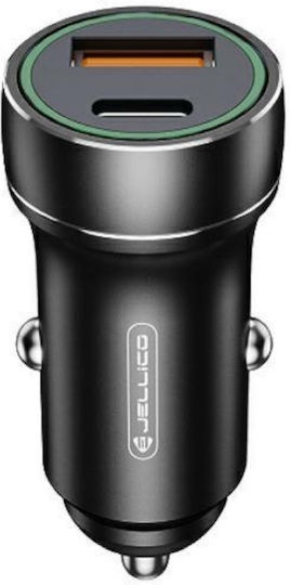 Jellico F4 Handy-Autoladegerät 18W 3A Schnellladen mit Anschlüssen: 1xUSB-A 1xType-C Schwarz Farbe