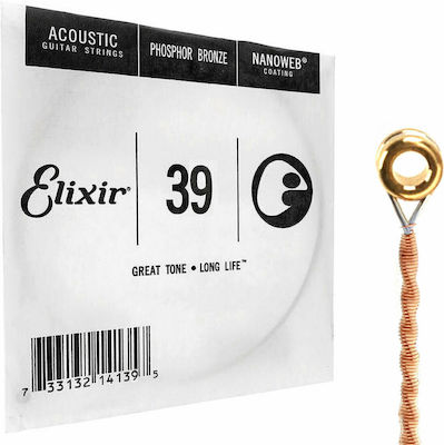 Elixir Single 80/20 Bronze String for Acoustic Guitar Nanoweb Acoustic .039" 73339