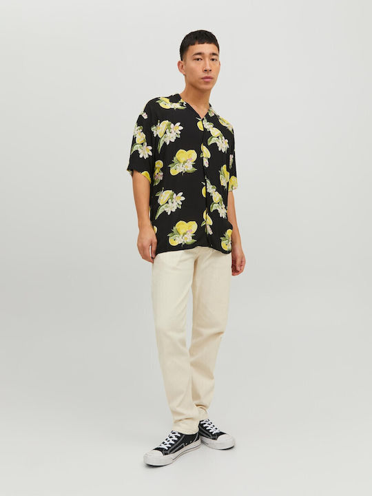 Short-sleeved Shirt Floral Black / Yellow