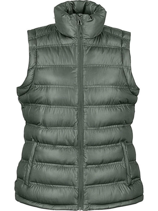 Ice Bird Κοντό Γυναικείο Αμάνικο Puffer Μπουφάν Αδιάβροχο και Αντιανεμικό για Χειμώνα Γκρι