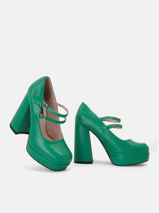 Bozikis Leather Green High Heels with Strap