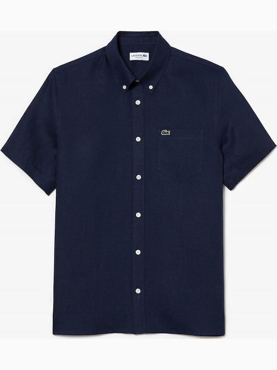 Short-sleeved Linen Shirt Navy Blue