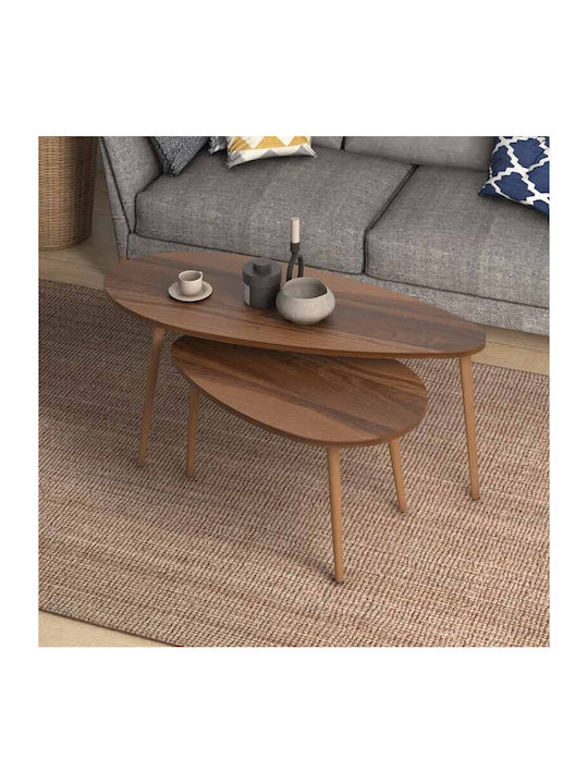 Oval Couchtisch Elips Holz Walnut 2Stück B116xT46xH46cm
