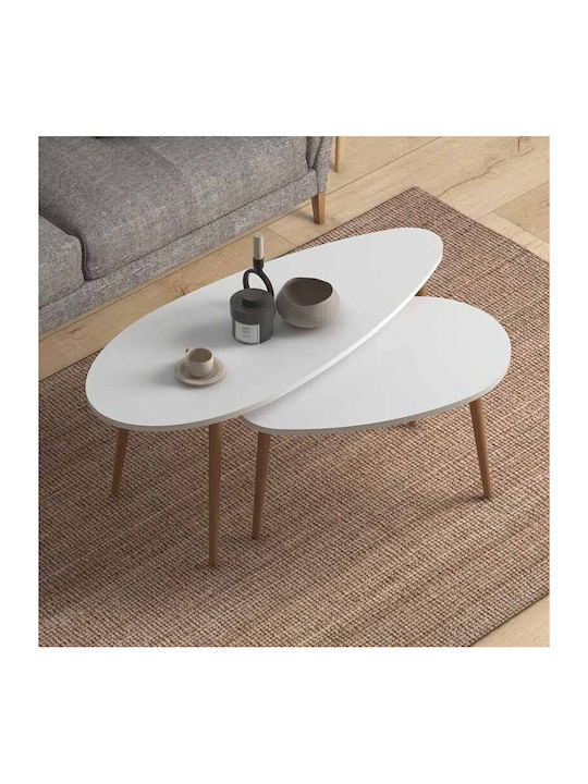 Ovales Zentral Kaffeetisch Elips Holz Weiß 2Stücke M116xL46xH46cm Megapap