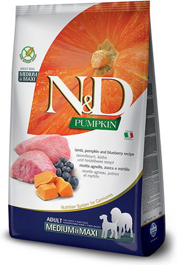 Farmina N&D Pumpkin Medium & Maxi 12kg Trockenfutter ohne Getreide für erwachsene Hunde mittlerer & großer Rassen mit Lamm, Kürbis und Blaubeere