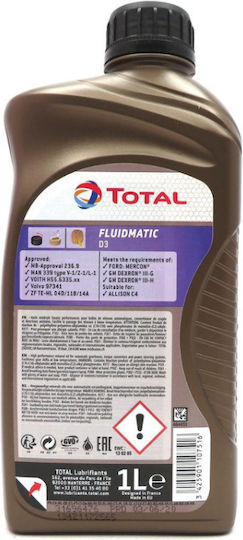 Total Fluidmatic D3 Βαλβολίνη Αυτοκινήτου για Αυτόματο Κιβώτιο Ταχυτήτων & Υδραυλικό Τιμόνι 1lt