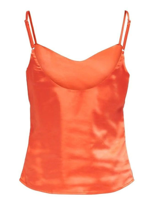 Women's Blouse Satin with Straps & V Neckline Orange