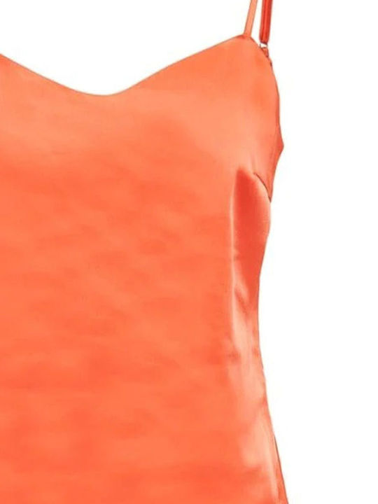 Women's Blouse Satin with Straps & V Neckline Orange