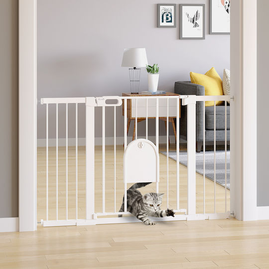 Pawhut Ușa pentru Câini din Metal de Culoare Alb 131 x 76cm
