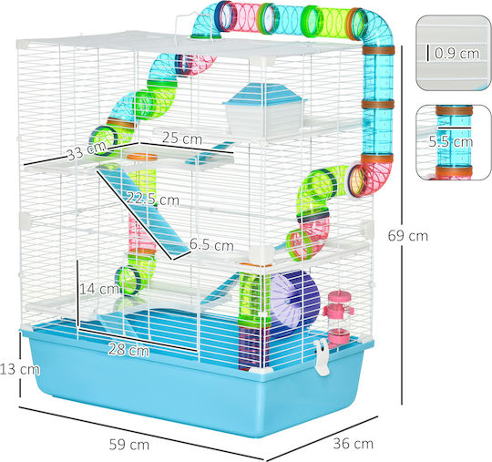 Pawhut Hamster Cage 59x36x69cm