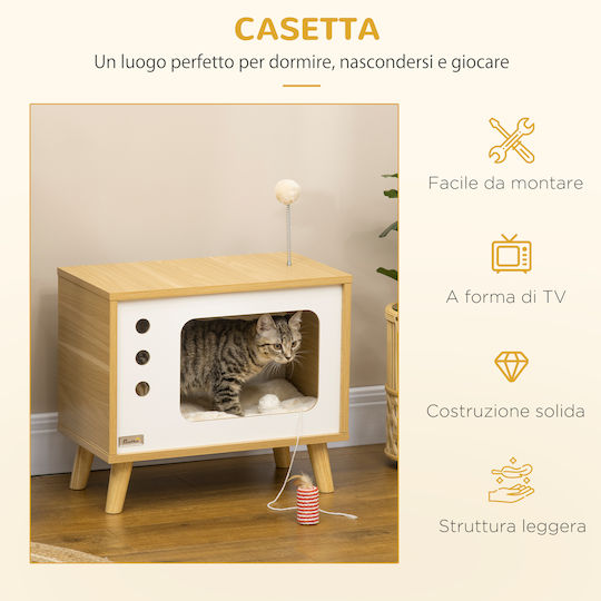 Pawhut TV Σπιτάκι Γάτας Καφέ 50x28x43cm