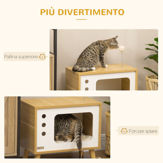 Pawhut TV Σπιτάκι Γάτας Καφέ 50x28x43cm