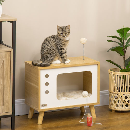 Pawhut TV Σπιτάκι Γάτας Καφέ 50x28x43cm