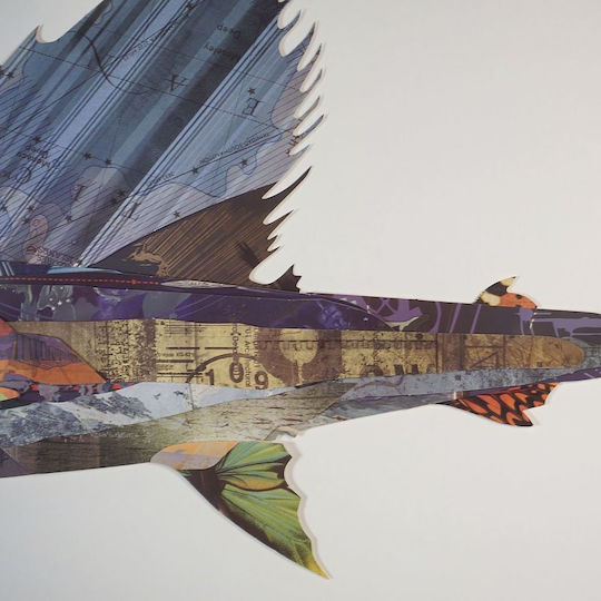 Supergreens Schwertfisch Collage Rahmen Holz 130x65cm