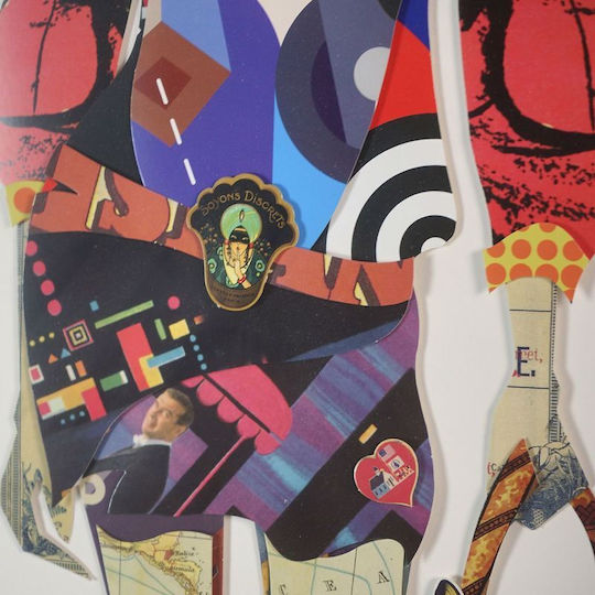 Supergreens Collage Frau Mit Tasche Gemälde Hölzernes 50x100cm