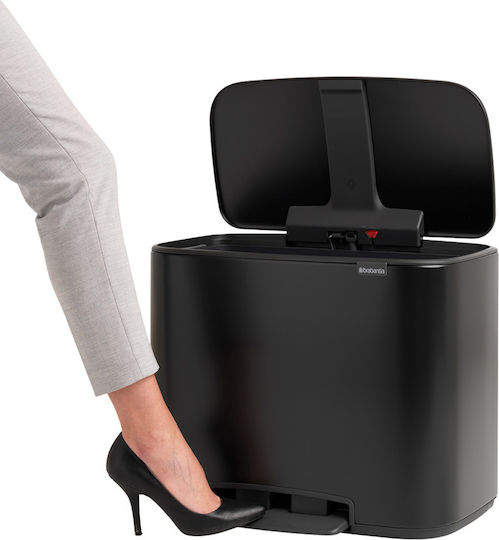 Brabantia Recycling Waste Bin Made of Inox with Pedal Black 33lt