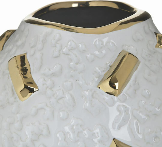 Inart Ceramic Vase White Gold Diameter 21xHeight 19cm