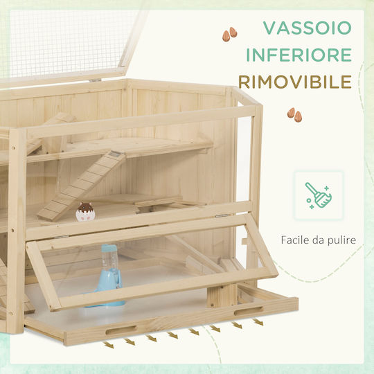 Pawhut Σπιτάκι για Χάμστερ 3 Επιπέδων Ξύλινο 115x60x55cm