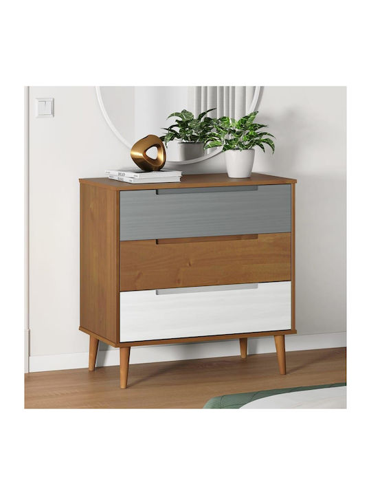 Molde Chest of Drawers of Solid Wood with 3 Drawers 80x40x80cm