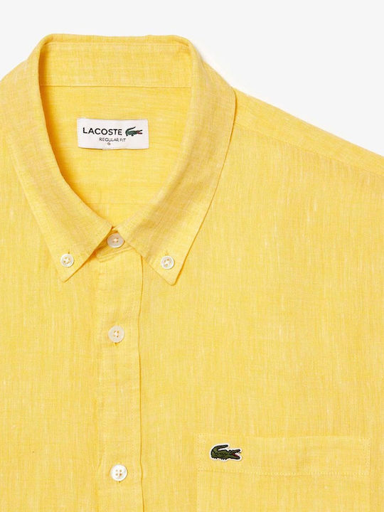 Lacoste Λινό Πουκάμισο Κίτρινο