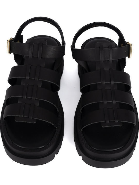 Damen Flache Sandalen Gladiator Schwarz