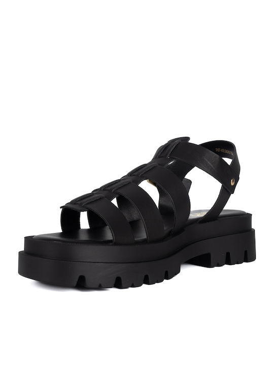 Damen Flache Sandalen Gladiator Schwarz