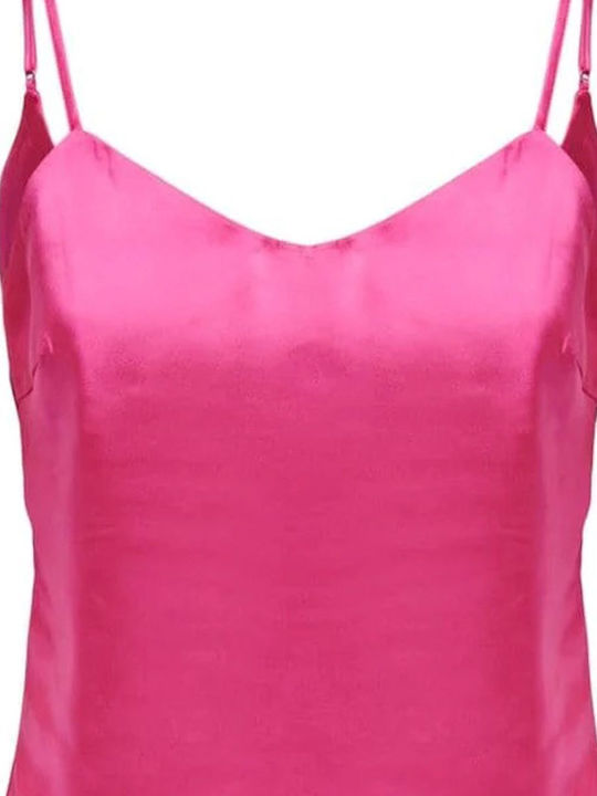 Women's Blouse Satin with Straps & V Neckline Fuchsia