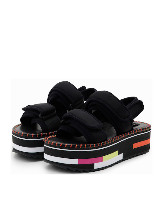 Desigual Damen Flache Sandalen Flatforms in Schwarz Farbe