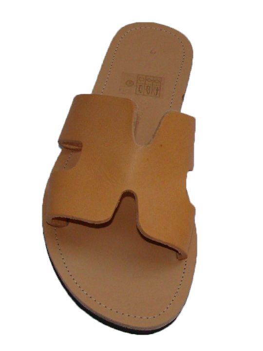 Leather Women's Flat Sandals in Tabac Brown Color