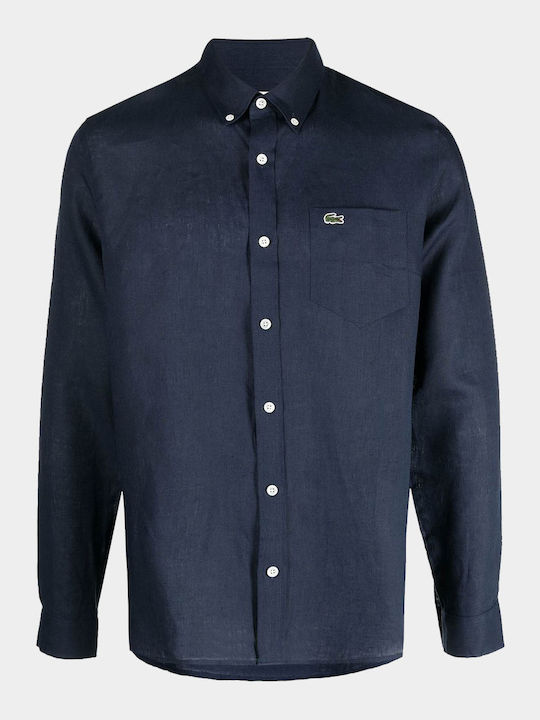 Long-sleeved Linen Shirt Navy Blue